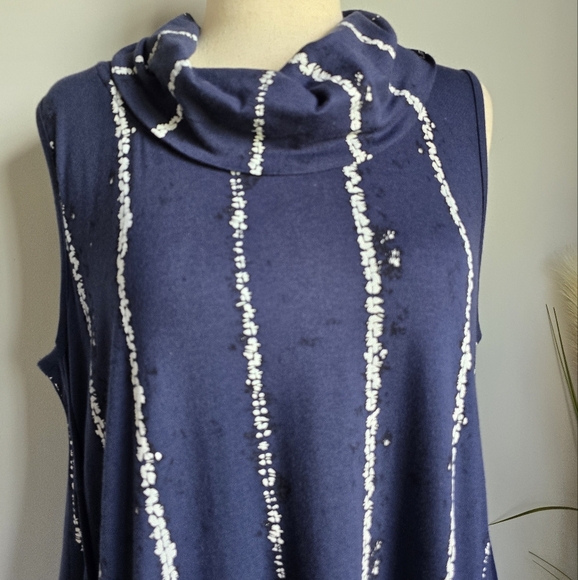 Snapdragon & Twig, Navy Blue Striped Cowl Neck Pocket Tunic Dress Size Medium - Picture 2 of 9